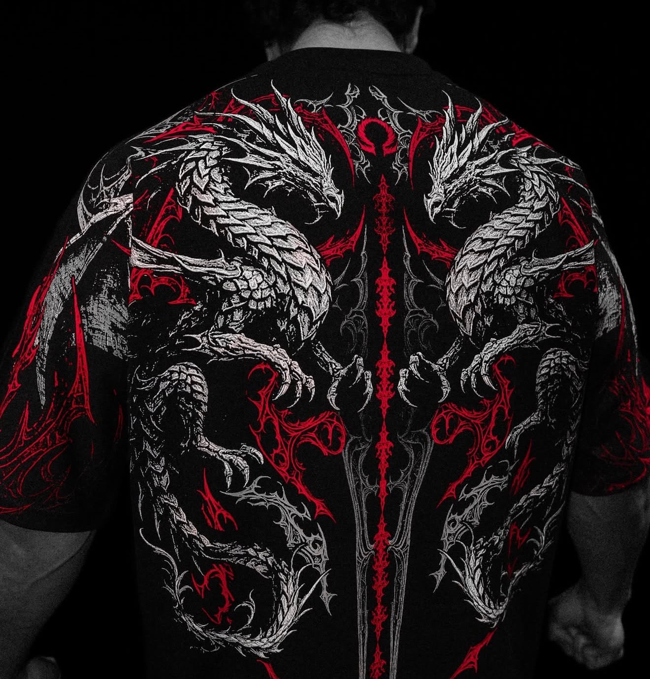Street Fashion Clothing - Men's Double Dragon Pattern T-shirt Gothic