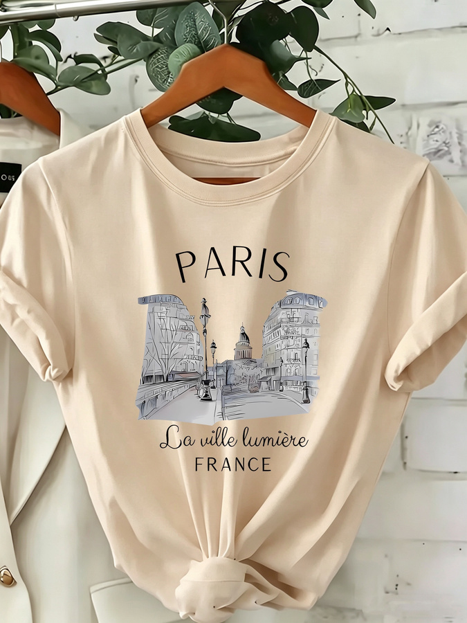 Street Fashion Paris 2025 - Women's Paris Print Crew Neck T-Shirt