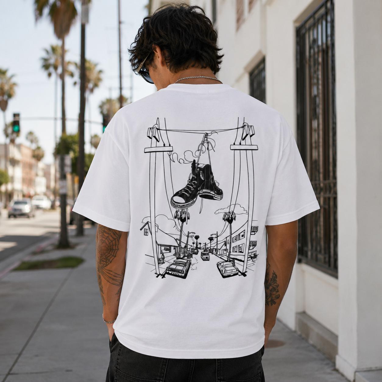 Sneakers on Power Lines T-Shir - Street Fashion Online 评论和价格