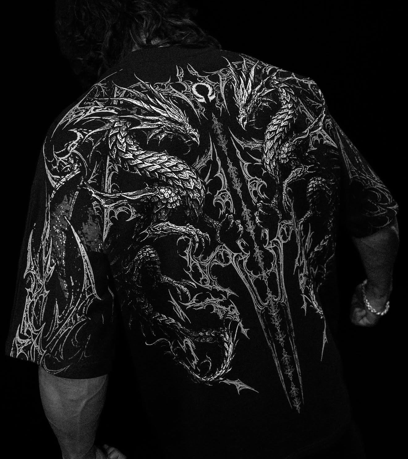 Men's Double Dragon Pattern T- - Street Fashion Clothing 评论和价格
