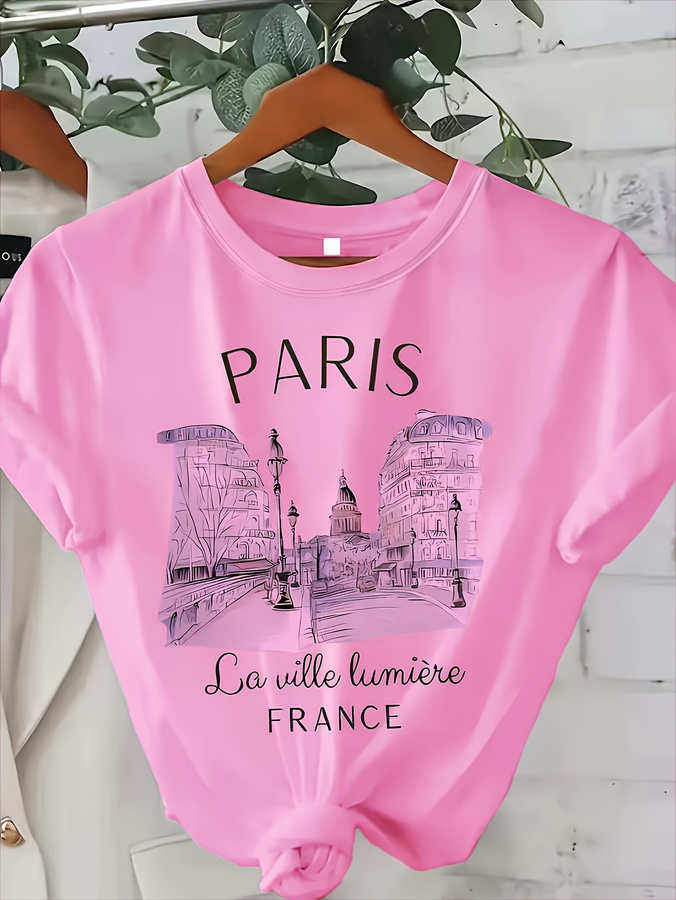 Women's Paris Print Crew Neck  - Street Fashion Paris 2025 评论和价格